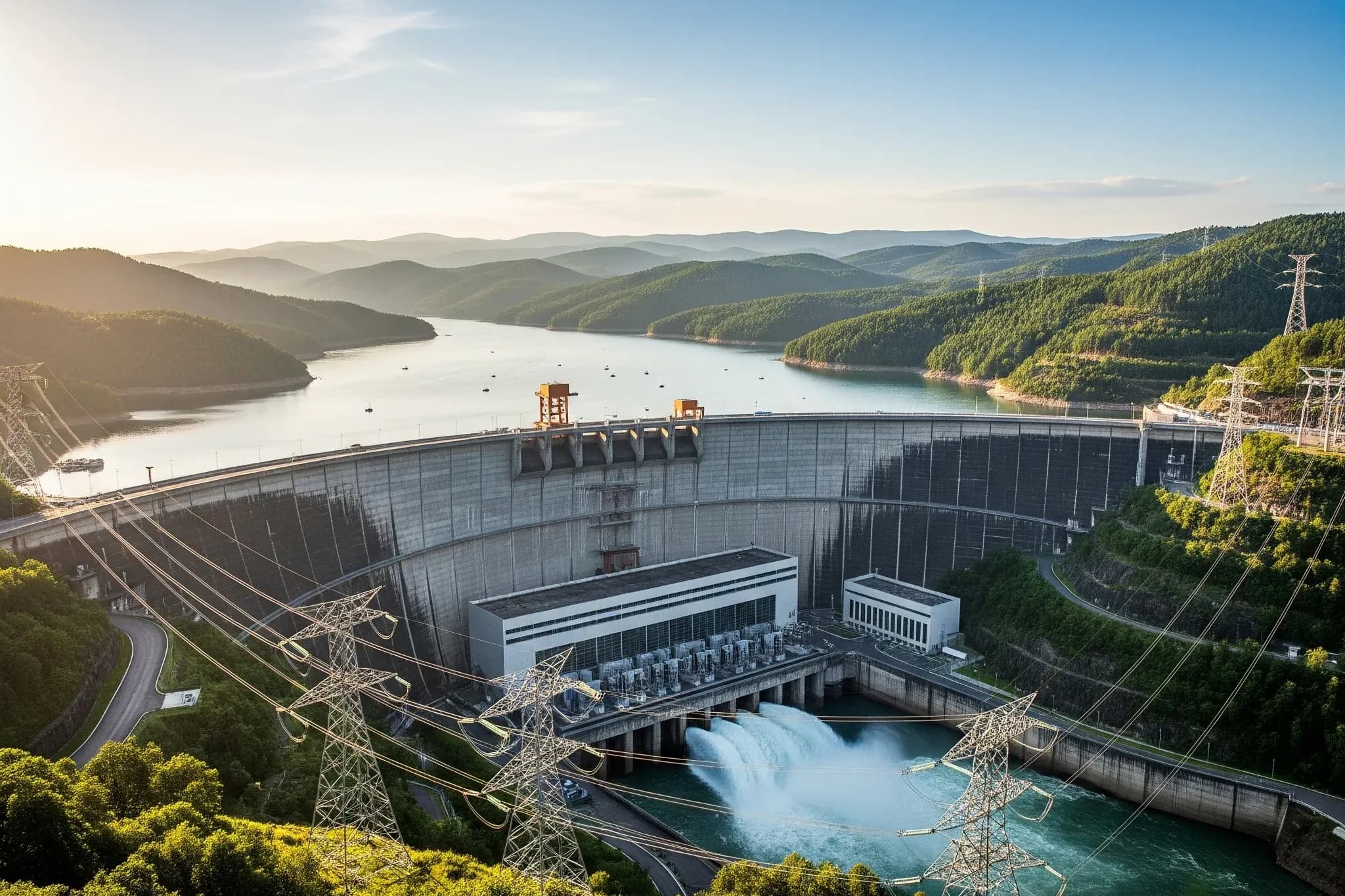 Fotografía de una gran presa de energía hidráulica que funciona como energía limpia